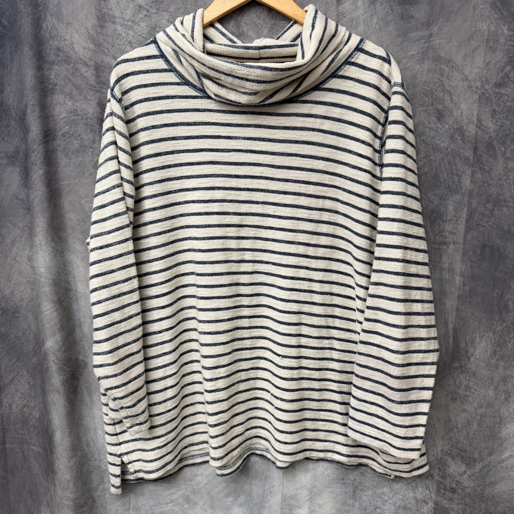 Chaps Womens 2X Cowl Neck Striped Long Sleeve Top Navy White Slub Knit Pullover